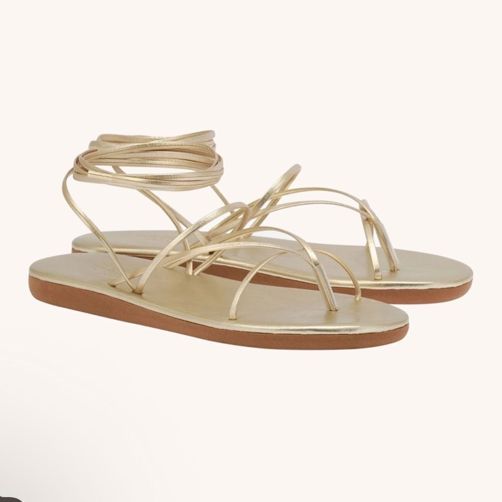 Ancient Greek Sandals Metallic Gold Strappy Leather Wrap Sandals